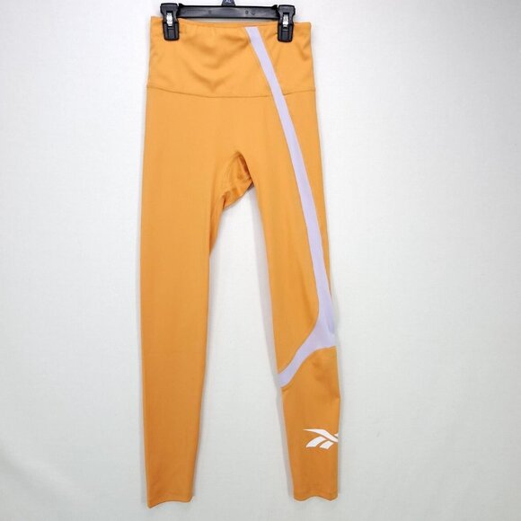 Reebok Women's Tights WOR Big Logo Size Small Workout Comfort Training Orange - Picture 1 of 16